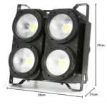 Dimensions blinder LED COB 4×100W 365x350x210mm spécifications techniques montage professionnel