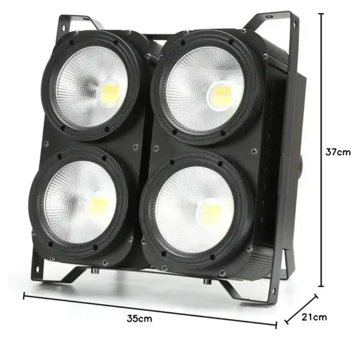 Dimensions blinder LED COB 4×100W 365x350x210mm spécifications techniques montage professionnel