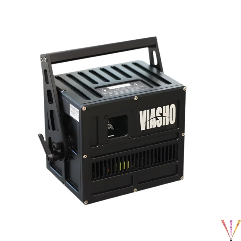 Façade du projecteur Laser RGB 6W Viasho L6500RGB montrant l'ouverture des scanners optiques 40kpps.