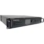 Processeur vidéo LED NovaStar VX2000 Pro vu de trois quarts avant, poignées de rack et façade de contrôle