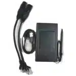Contenu du colis du contrôleur RDM DMX MGT-2002 : stylet, câble USB-C et câbles adaptateurs RJ45 vers XLR 3 broches